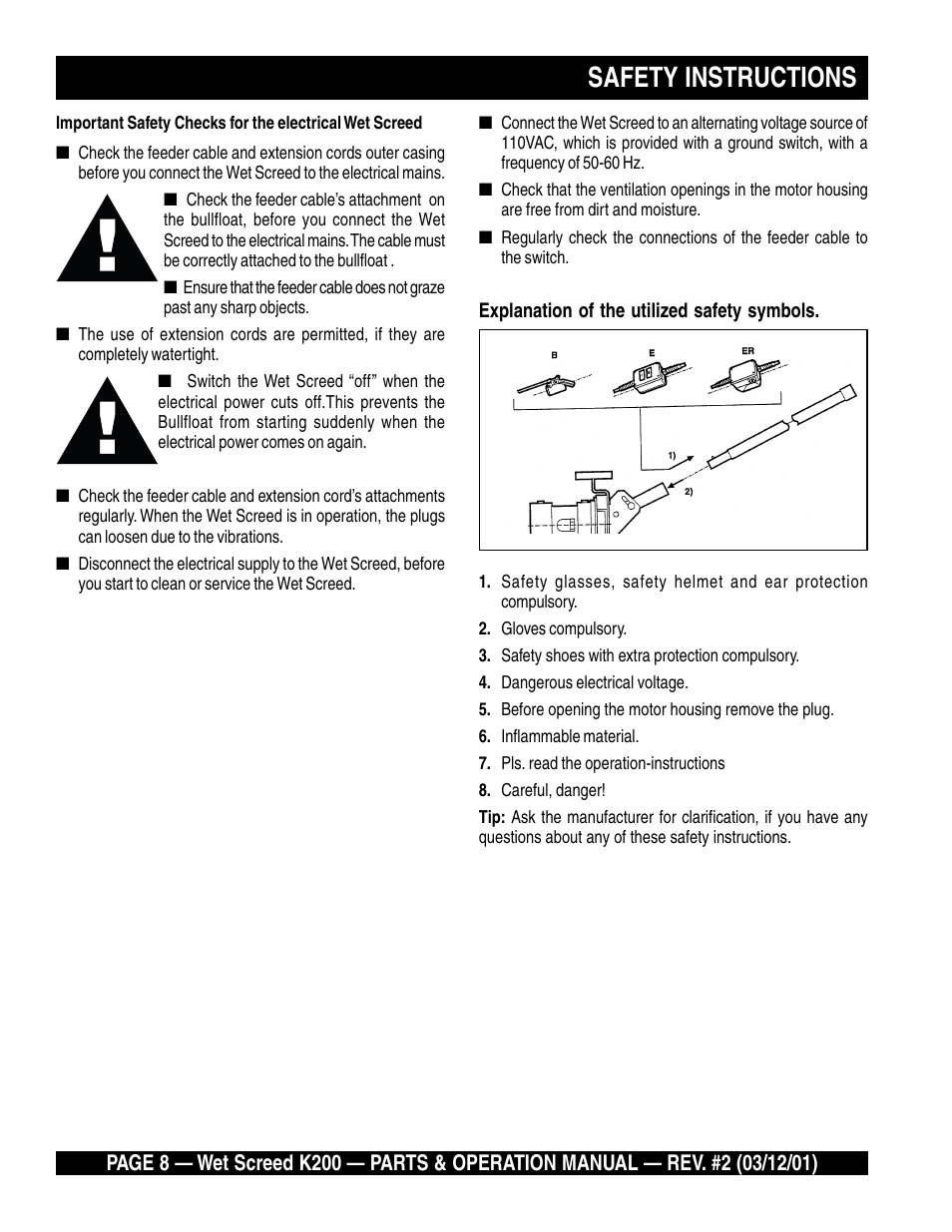 Safety instructions | Multiquip K200 User Manual | Page 8 / 28
