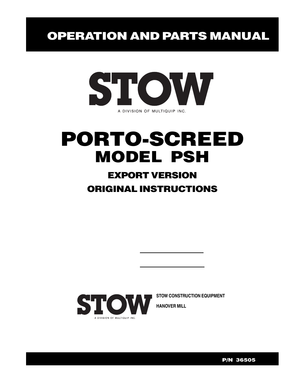 Multiquip PSH User Manual | 28 pages