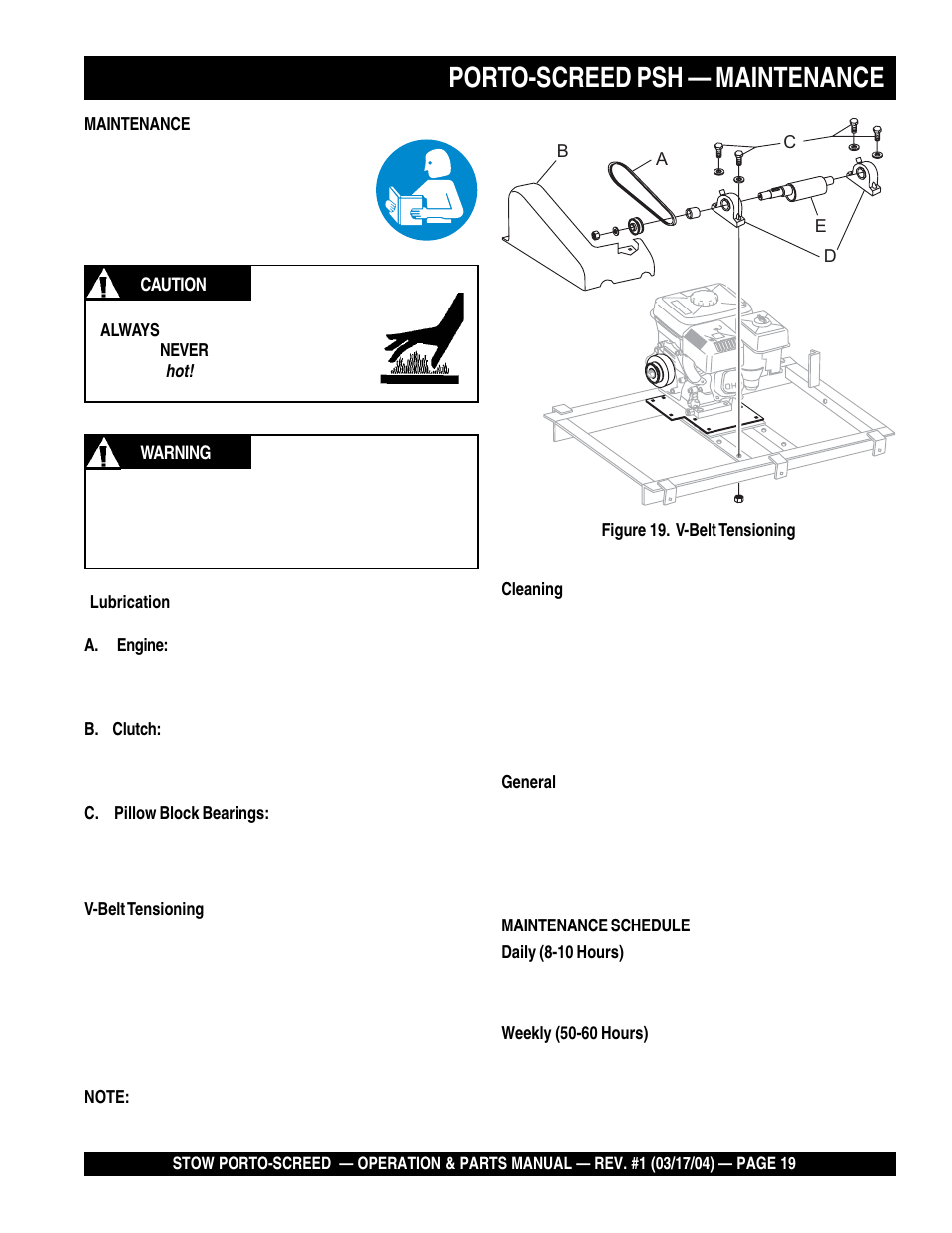 Porto-screed psh — maintenance | Multiquip PSH User Manual | Page 19 / 28