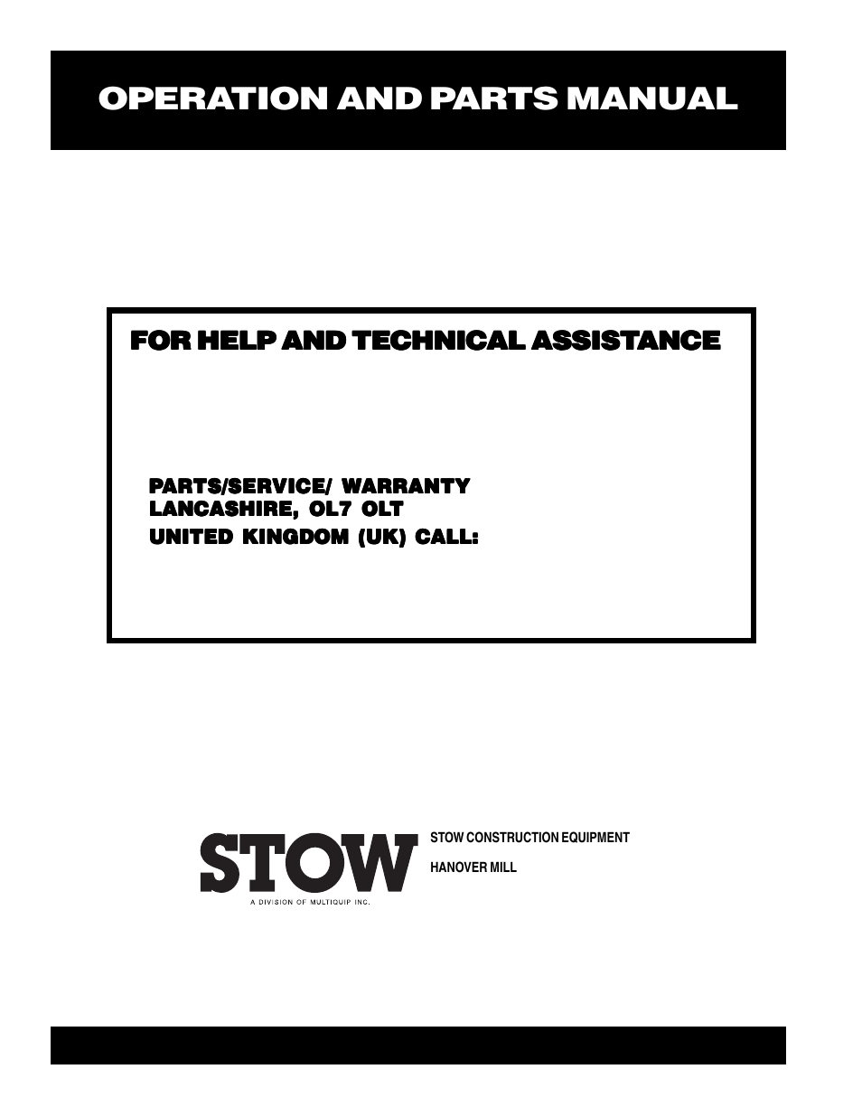 Operation and parts manual, For help and technical assist | Multiquip PSH User Manual | Page 28 / 28