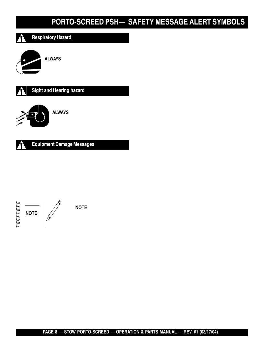 Porto-screed psh— safety message alert symbols | Multiquip PSH User Manual | Page 8 / 28