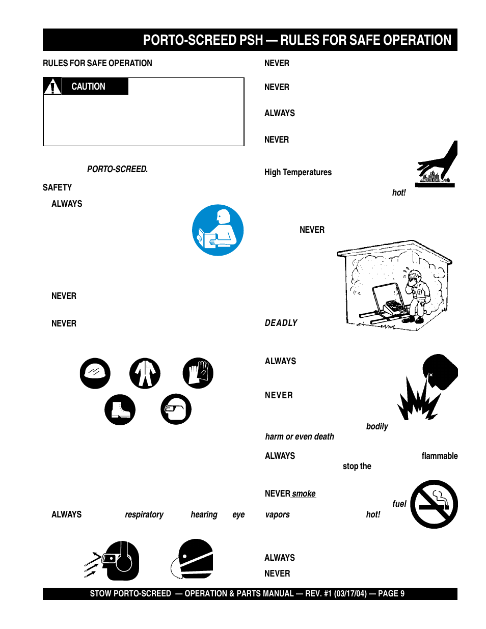 Porto-screed psh — rules for safe operation | Multiquip PSH User Manual | Page 9 / 28