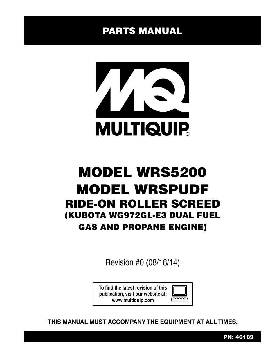 Multiquip WRSPUDF (KUBOTA WG972GL-E3 DUAL FUEL GAS AND PROPANE ENGINE) User Manual | 108 pages