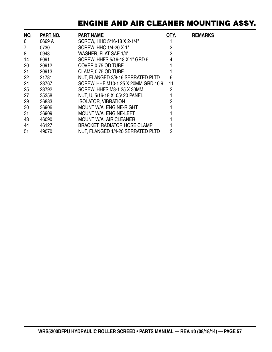 Engine and air cleaner mounting assy | Multiquip WRSPUDF (KUBOTA WG972GL-E3 DUAL FUEL GAS AND PROPANE ENGINE) User Manual | Page 57 / 108