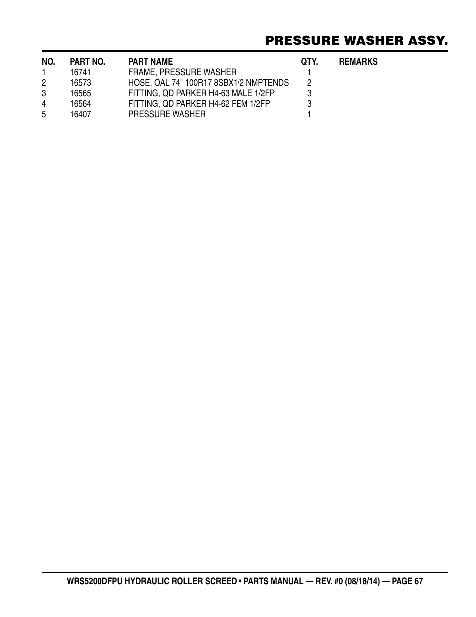Pressure washer assy | Multiquip WRSPUDF (KUBOTA WG972GL-E3 DUAL FUEL GAS AND PROPANE ENGINE) User Manual | Page 67 / 108