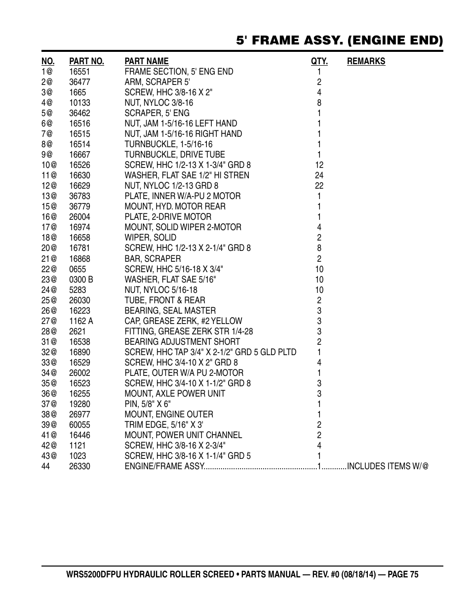 5' frame assy. (engine end) | Multiquip WRSPUDF (KUBOTA WG972GL-E3 DUAL FUEL GAS AND PROPANE ENGINE) User Manual | Page 75 / 108