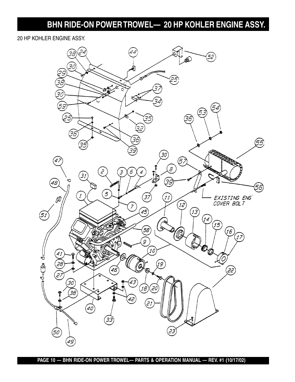 Bhn ride-on power trowel— 20 hp kohler engine assy | Multiquip BHN User Manual | Page 10 / 64