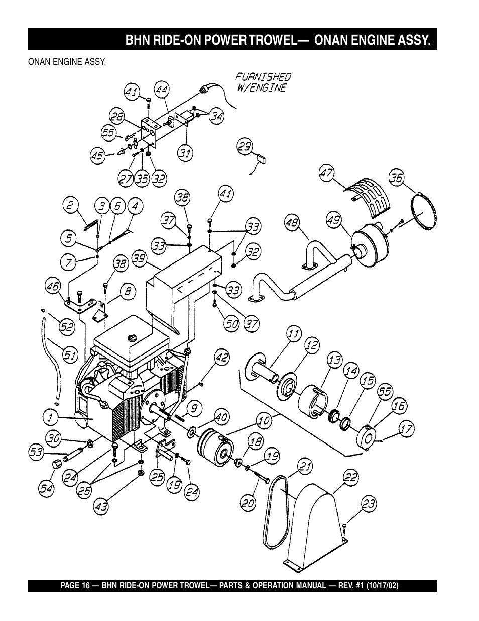 Bhn ride-on power trowel— onan engine assy | Multiquip BHN User Manual | Page 16 / 64
