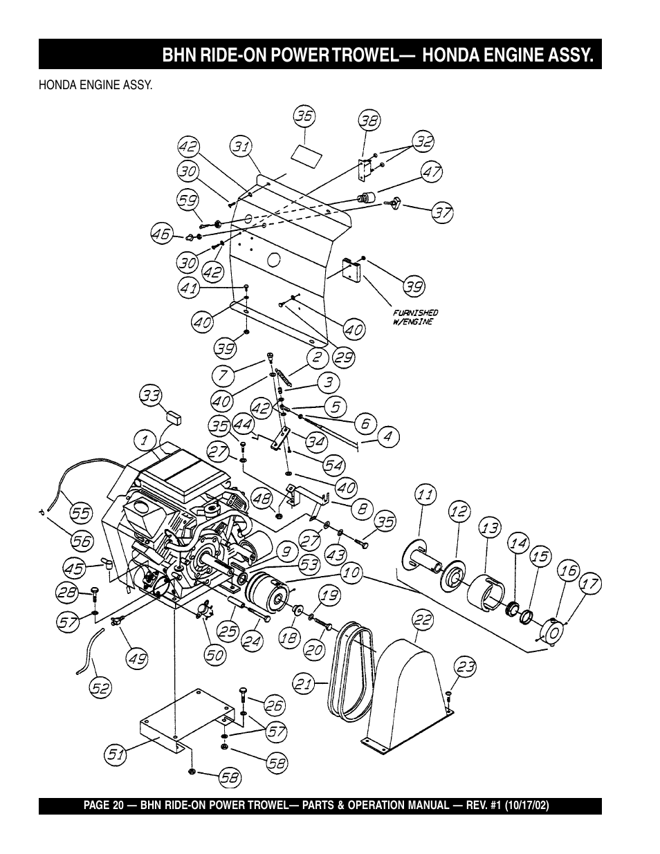 Bhn ride-on power trowel— honda engine assy | Multiquip BHN User Manual | Page 20 / 64