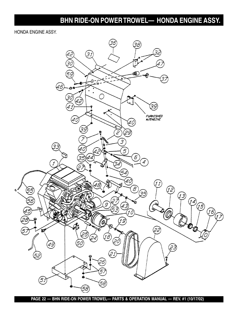Bhn ride-on power trowel— honda engine assy | Multiquip BHN User Manual | Page 22 / 64