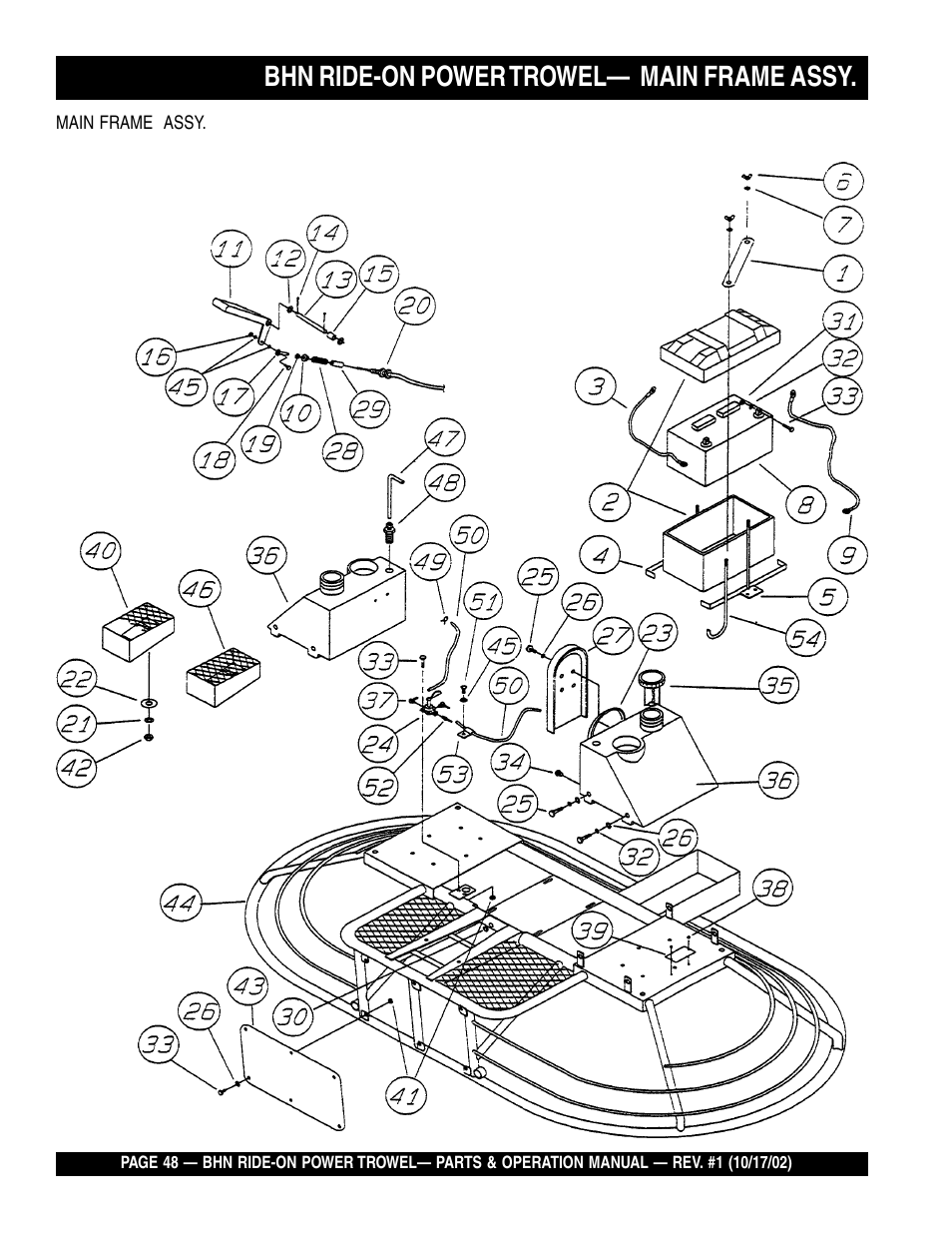 Bhn ride-on power trowel— main frame assy | Multiquip BHN User Manual | Page 48 / 64