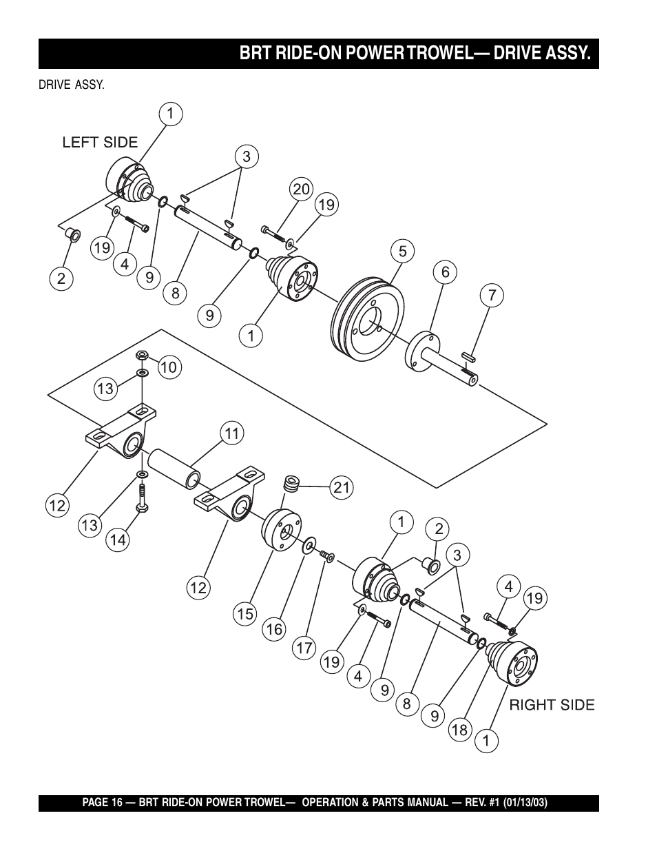 Brt ride-on power trowel— drive assy | Multiquip BRT User Manual | Page 16 / 76