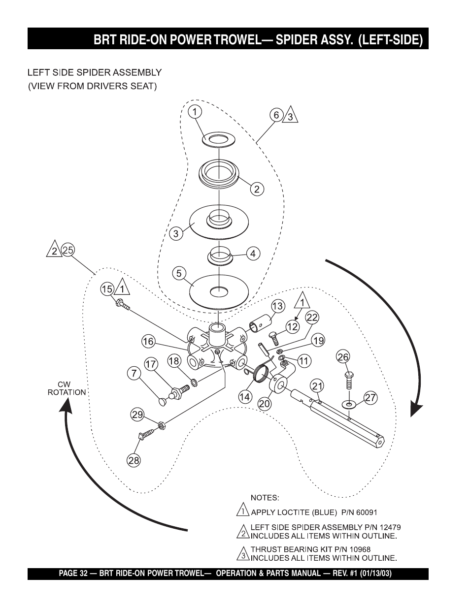 Brt ride-on power trowel— spider assy. (left-side) | Multiquip BRT User Manual | Page 32 / 76