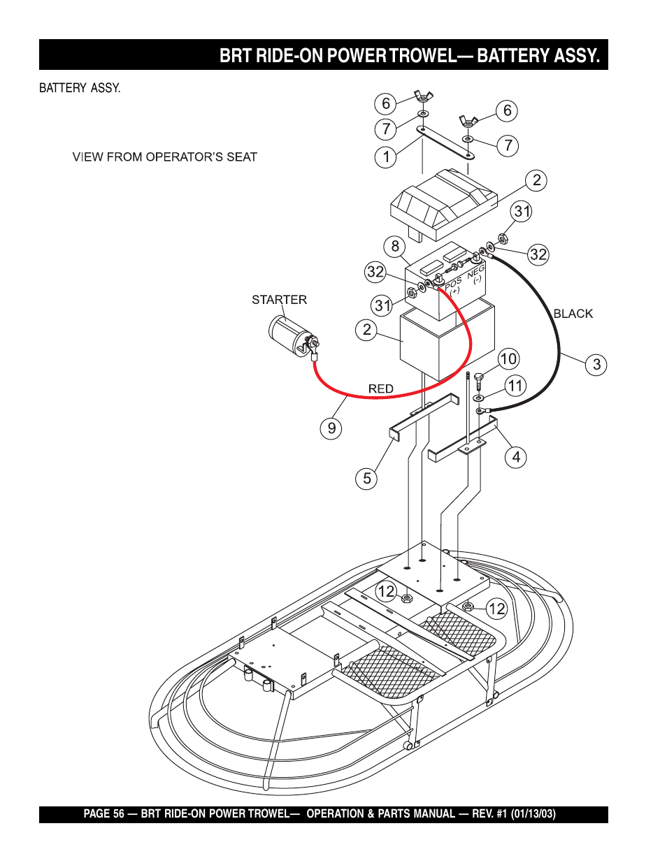 Brt ride-on power trowel— battery assy | Multiquip BRT User Manual | Page 56 / 76