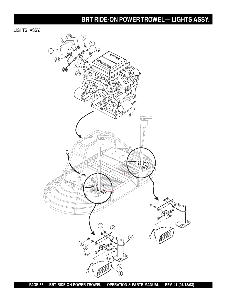 Brt ride-on power trowel— lights assy | Multiquip BRT User Manual | Page 58 / 76