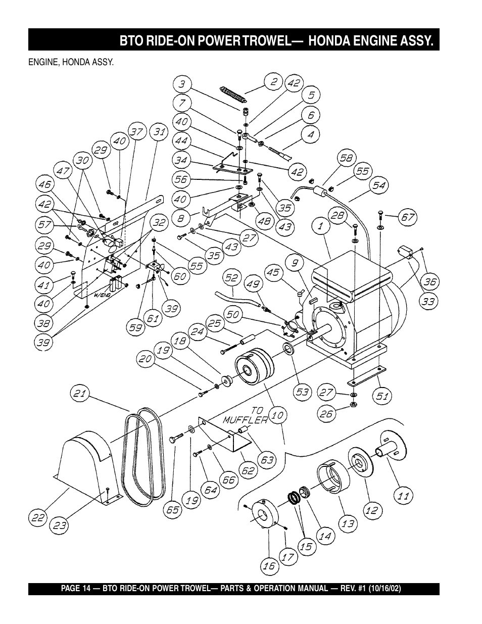 Bto ride-on power trowel— honda engine assy | Multiquip BTO20HTCSL User Manual | Page 14 / 56