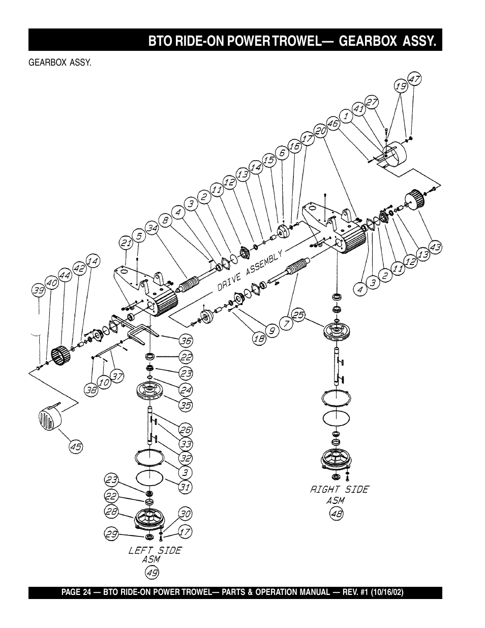 Bto ride-on power trowel— gearbox assy | Multiquip BTO20HTCSL User Manual | Page 24 / 56