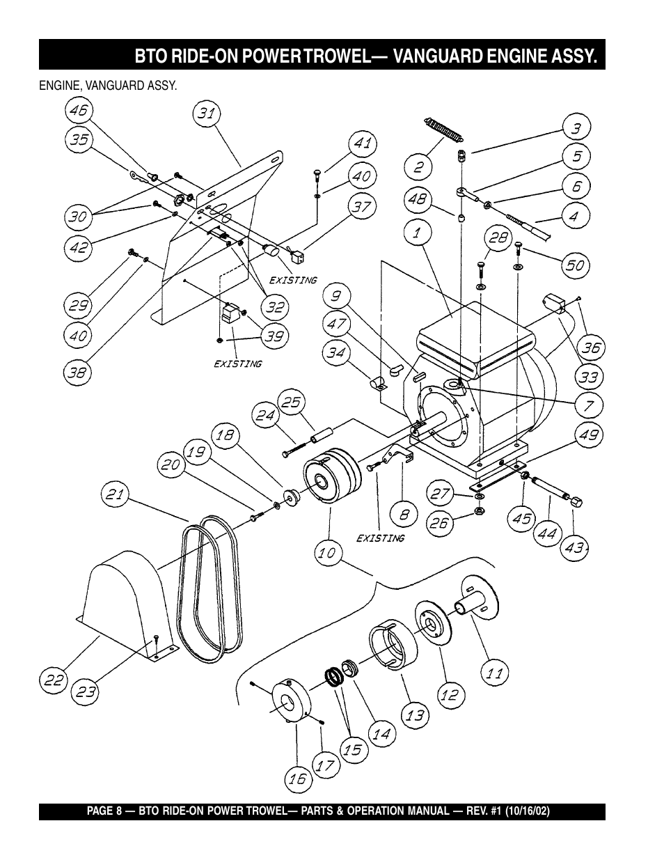 Bto ride-on power trowel— vanguard engine assy | Multiquip BTO20HTCSL User Manual | Page 8 / 56