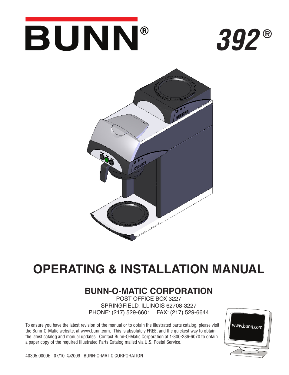 Bunn 392 User Manual | 8 pages