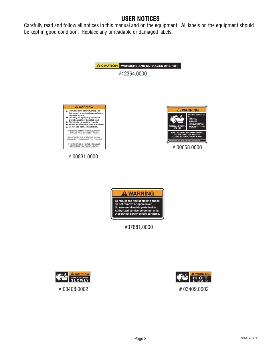 User notices, Page 3 | Bunn 392 User Manual | Page 3 / 8