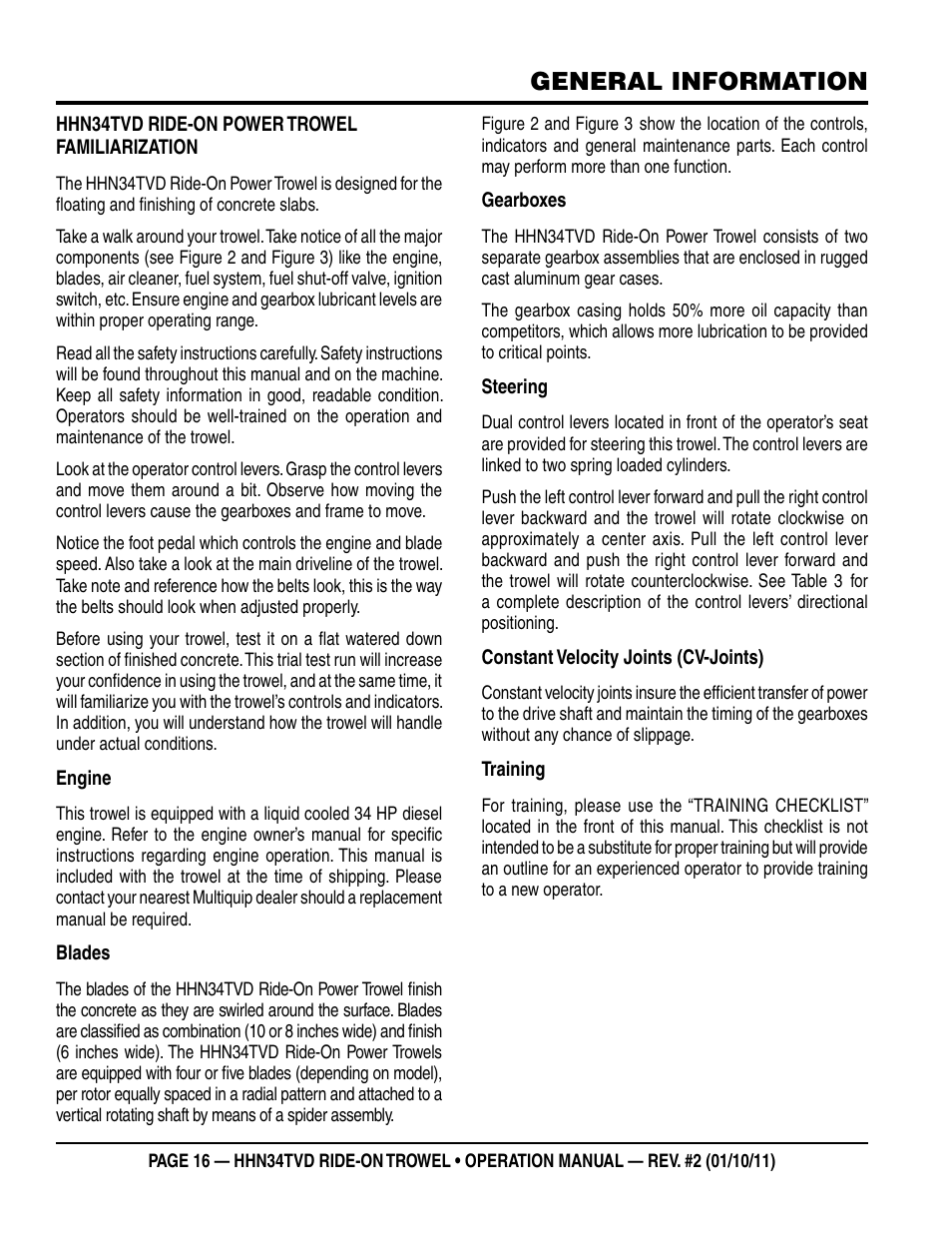 General information | Multiquip HHN34TVD User Manual | Page 16 / 46