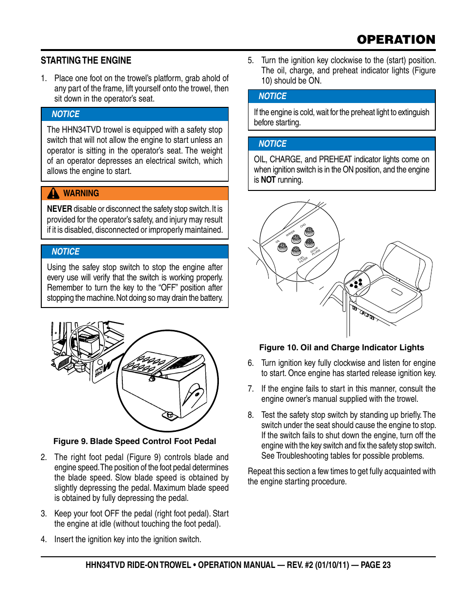 Operation, Starting the engine | Multiquip HHN34TVD User Manual | Page 23 / 46