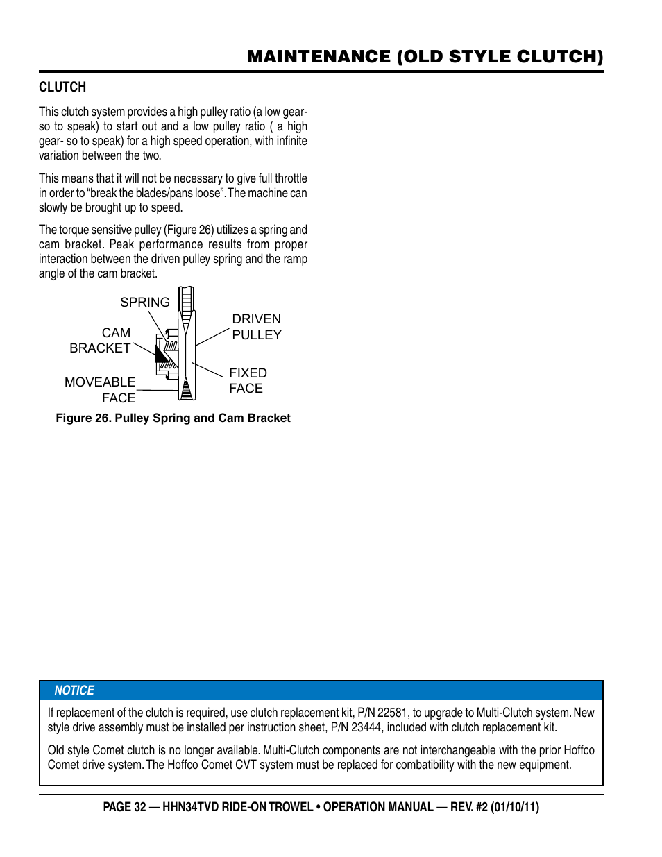 Maintenance (old style clutch) | Multiquip HHN34TVD User Manual | Page 32 / 46