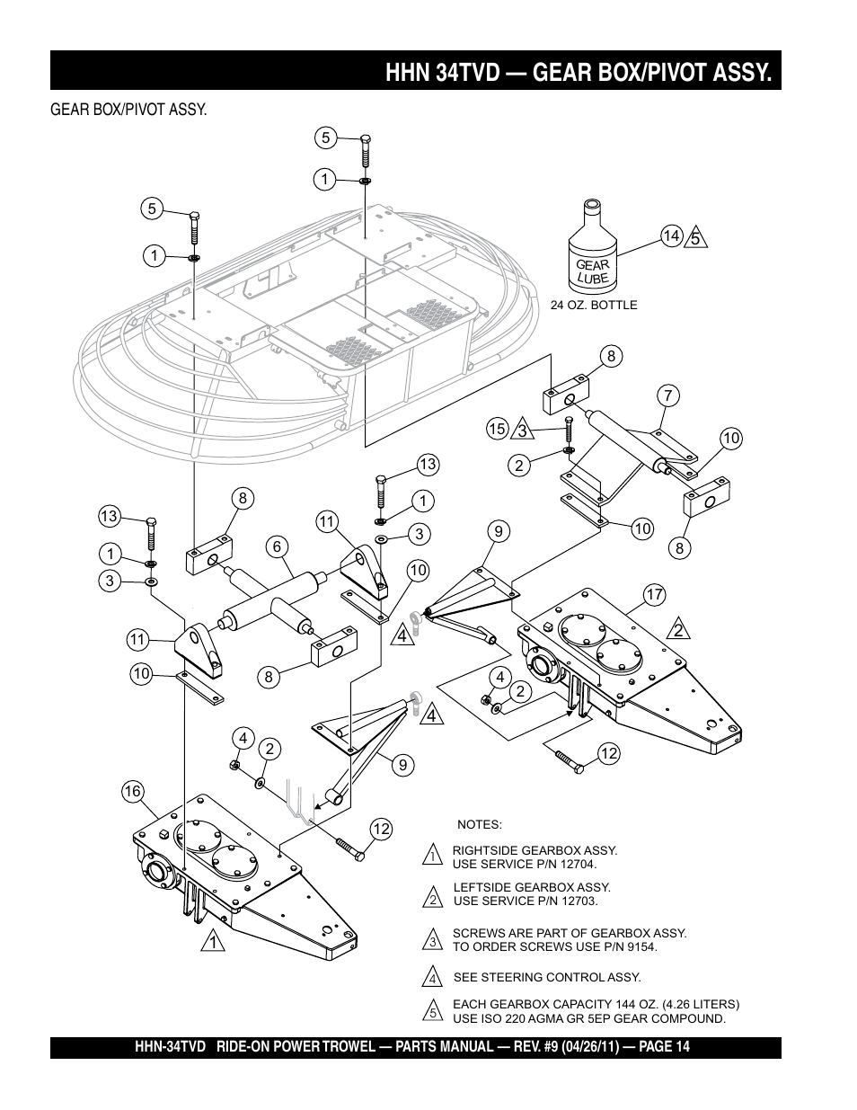 Hhn 34tvd — gear box/pivot assy | Multiquip HHN34TVD User Manual | Page 14 / 68