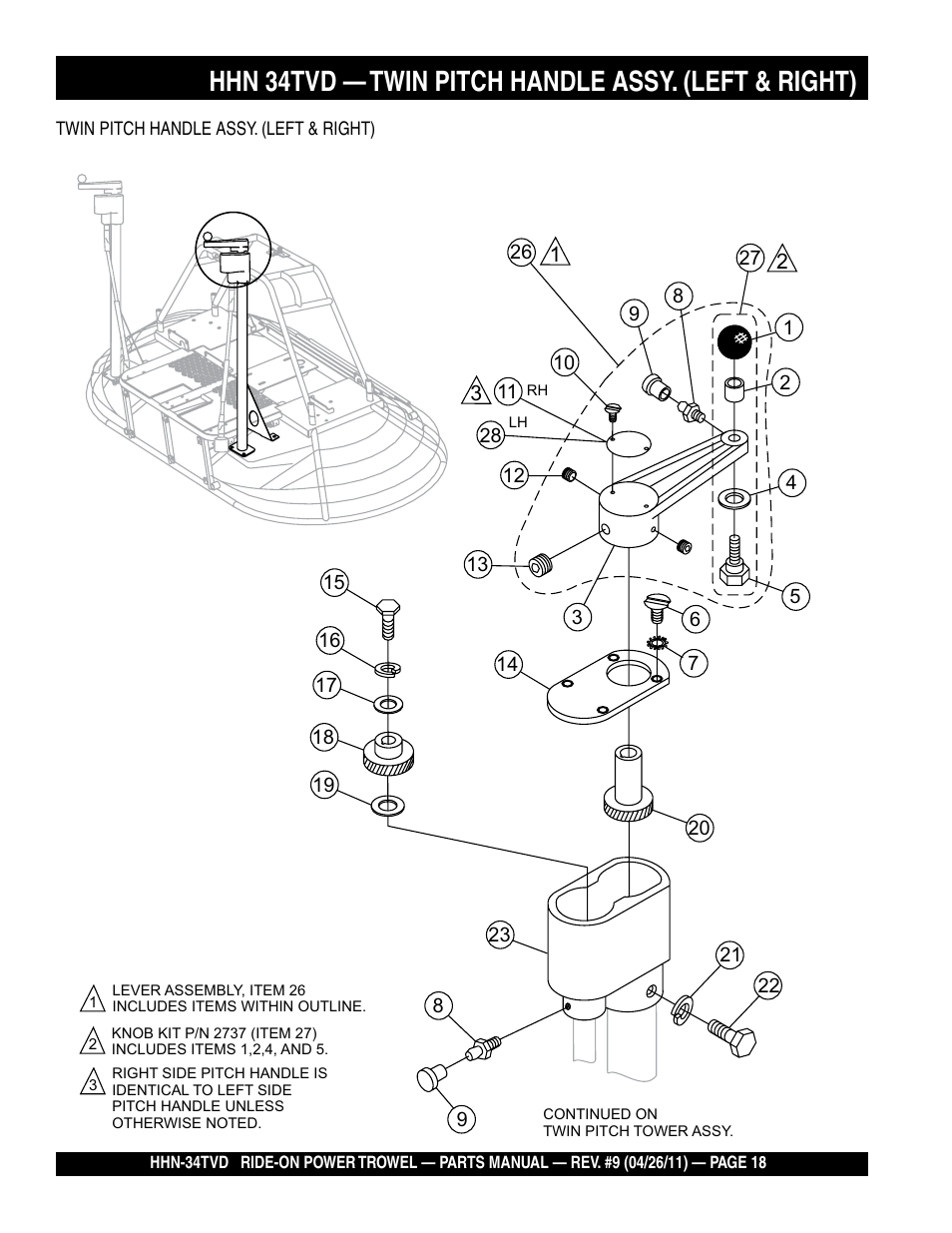 Hhn 34tvd — twin pitch handle assy. (left & right) | Multiquip HHN34TVD User Manual | Page 18 / 68