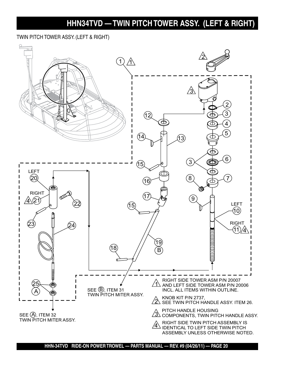 Hhn34tvd — twin pitch tower assy. (left & right) | Multiquip HHN34TVD User Manual | Page 20 / 68
