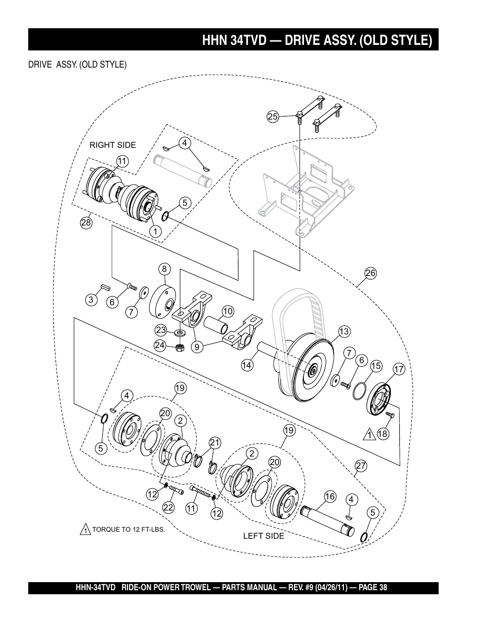 Hhn 34tvd — drive assy. (old style) | Multiquip HHN34TVD User Manual | Page 38 / 68