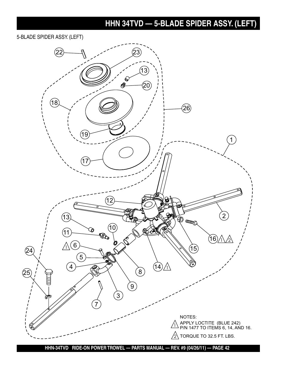 Hhn 34tvd — 5-blade spider assy. (left) | Multiquip HHN34TVD User Manual | Page 42 / 68