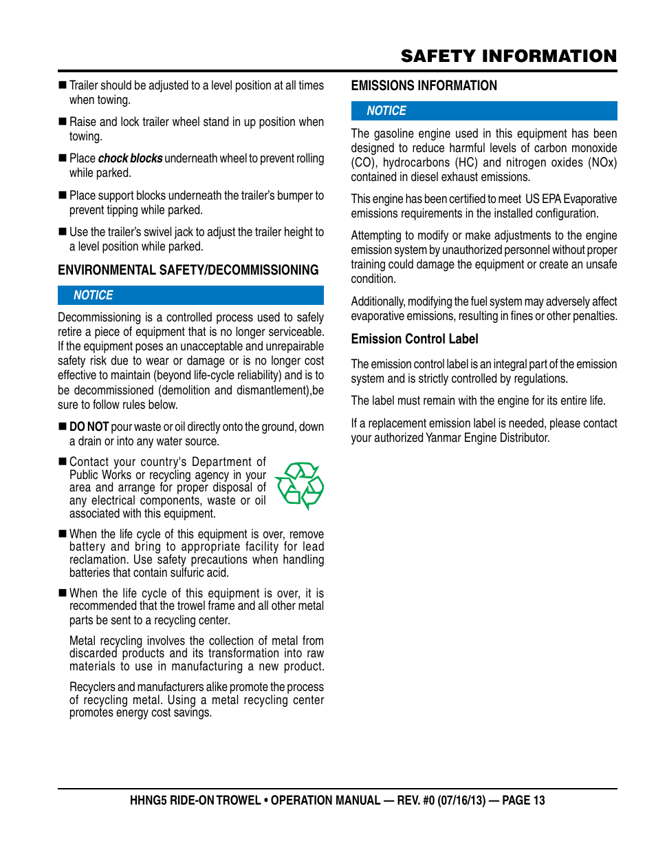 Safety information | Multiquip HHNG5 User Manual | Page 13 / 42