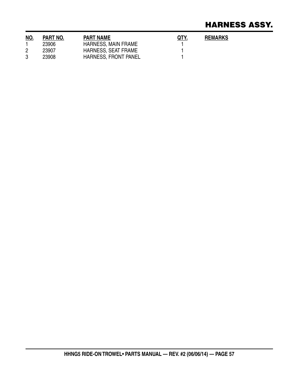 Harness assy | Multiquip HHNG5 User Manual | Page 57 / 62