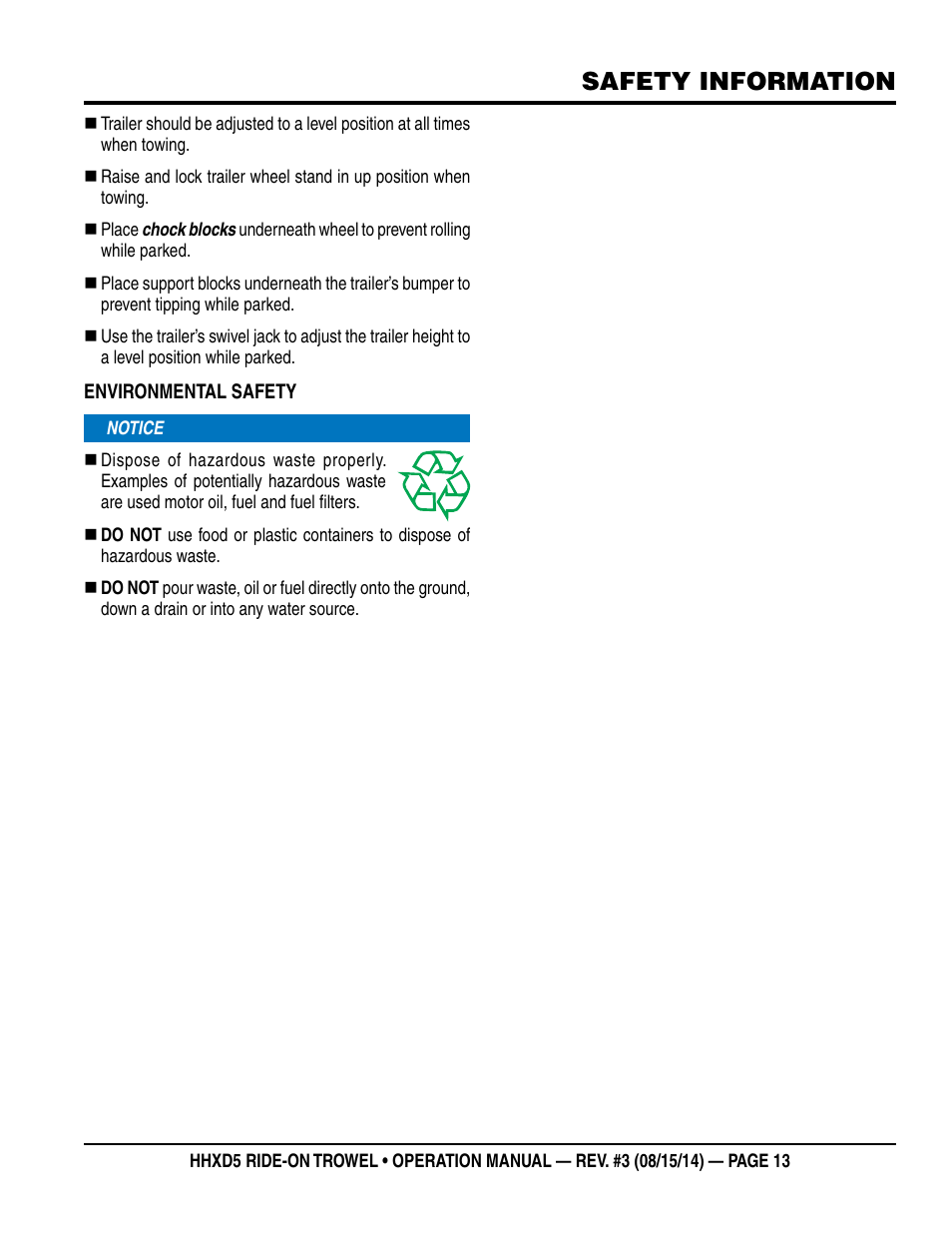 Safety information | Multiquip HHXD5 User Manual | Page 13 / 54