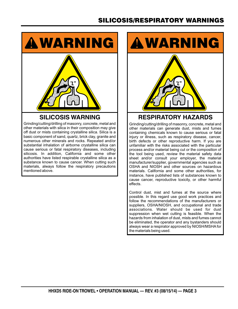 Warning | Multiquip HHXD5 User Manual | Page 3 / 54