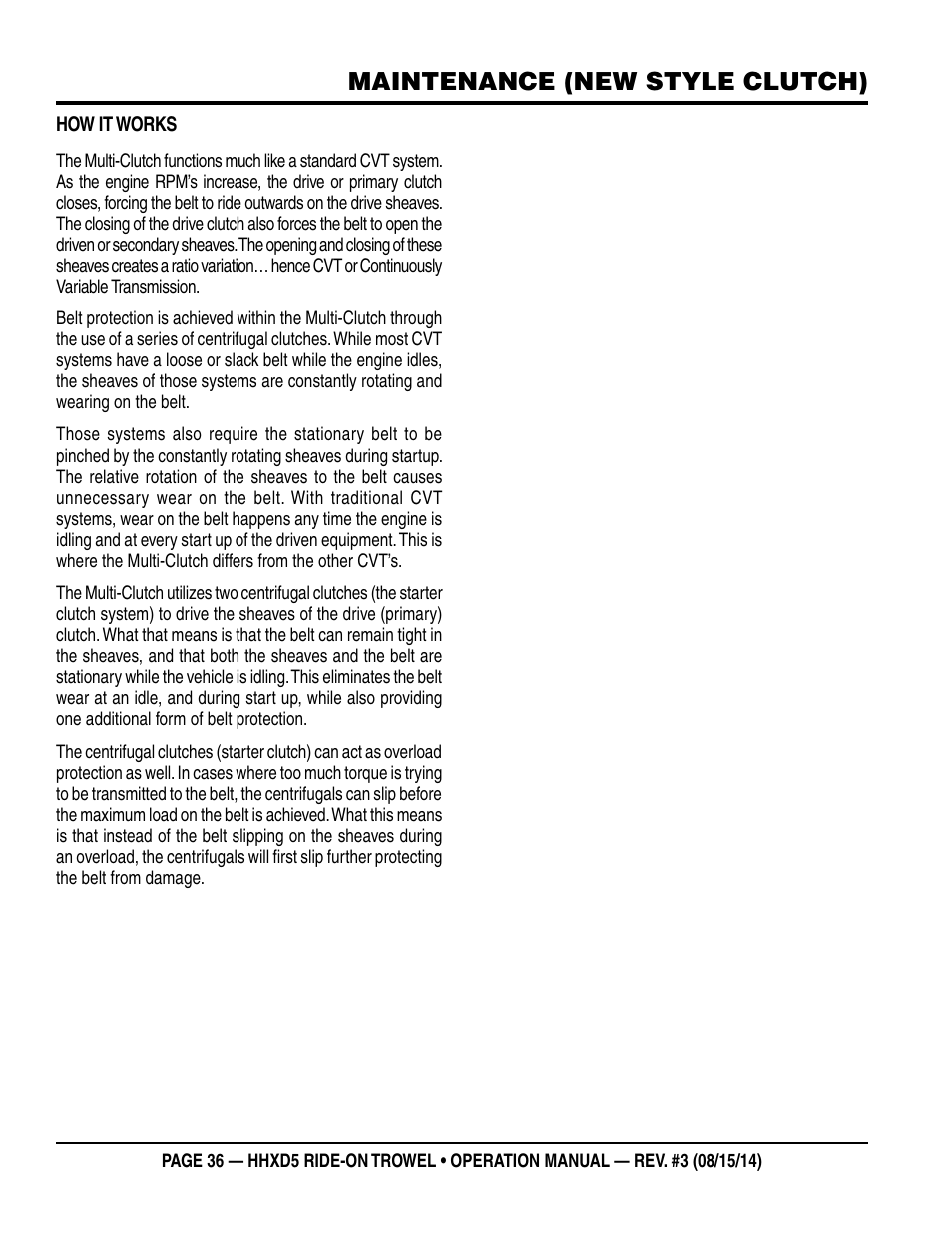 Maintenance (new style clutch) | Multiquip HHXD5 User Manual | Page 36 / 54