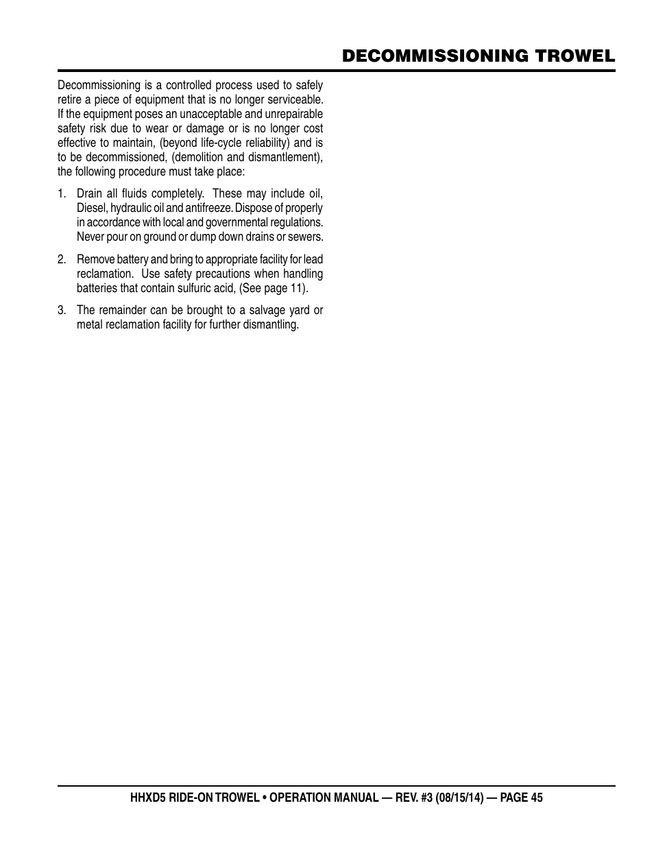 Decommissioning trowel | Multiquip HHXD5 User Manual | Page 45 / 54