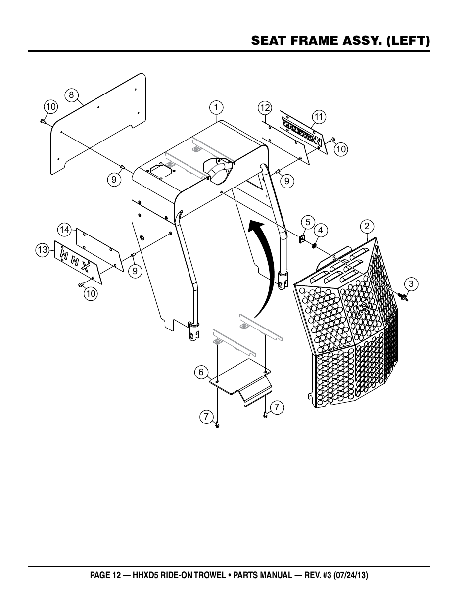 Seat frame assy. (left) | Multiquip HHXD5 User Manual | Page 12 / 68