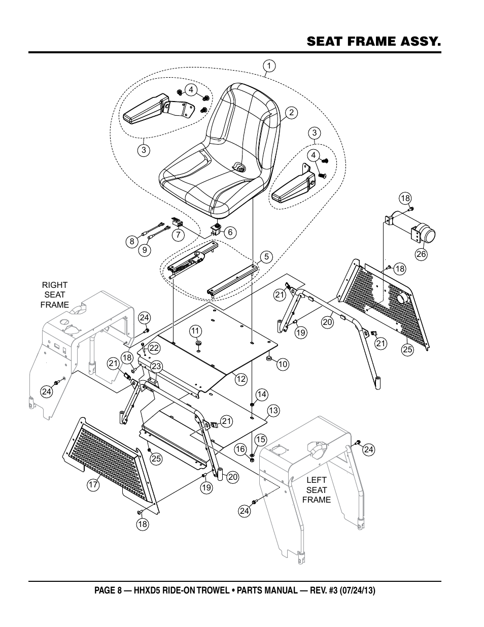 Seat frame assy | Multiquip HHXD5 User Manual | Page 8 / 68