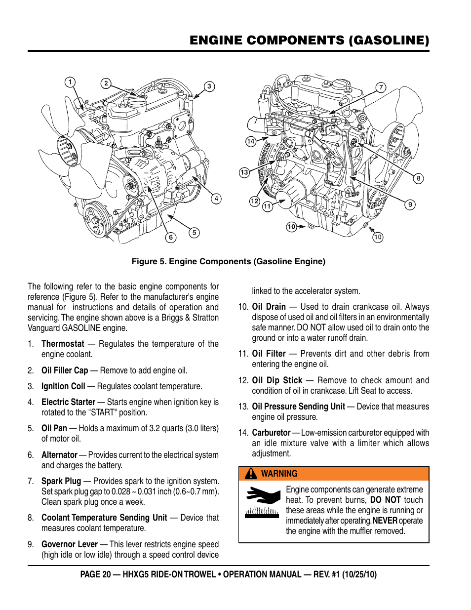 Engine components (gasoline) | Multiquip HHXG5 User Manual | Page 20 / 52