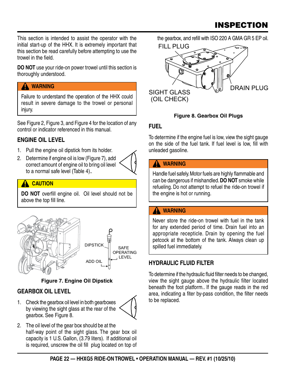 Inspection | Multiquip HHXG5 User Manual | Page 22 / 52