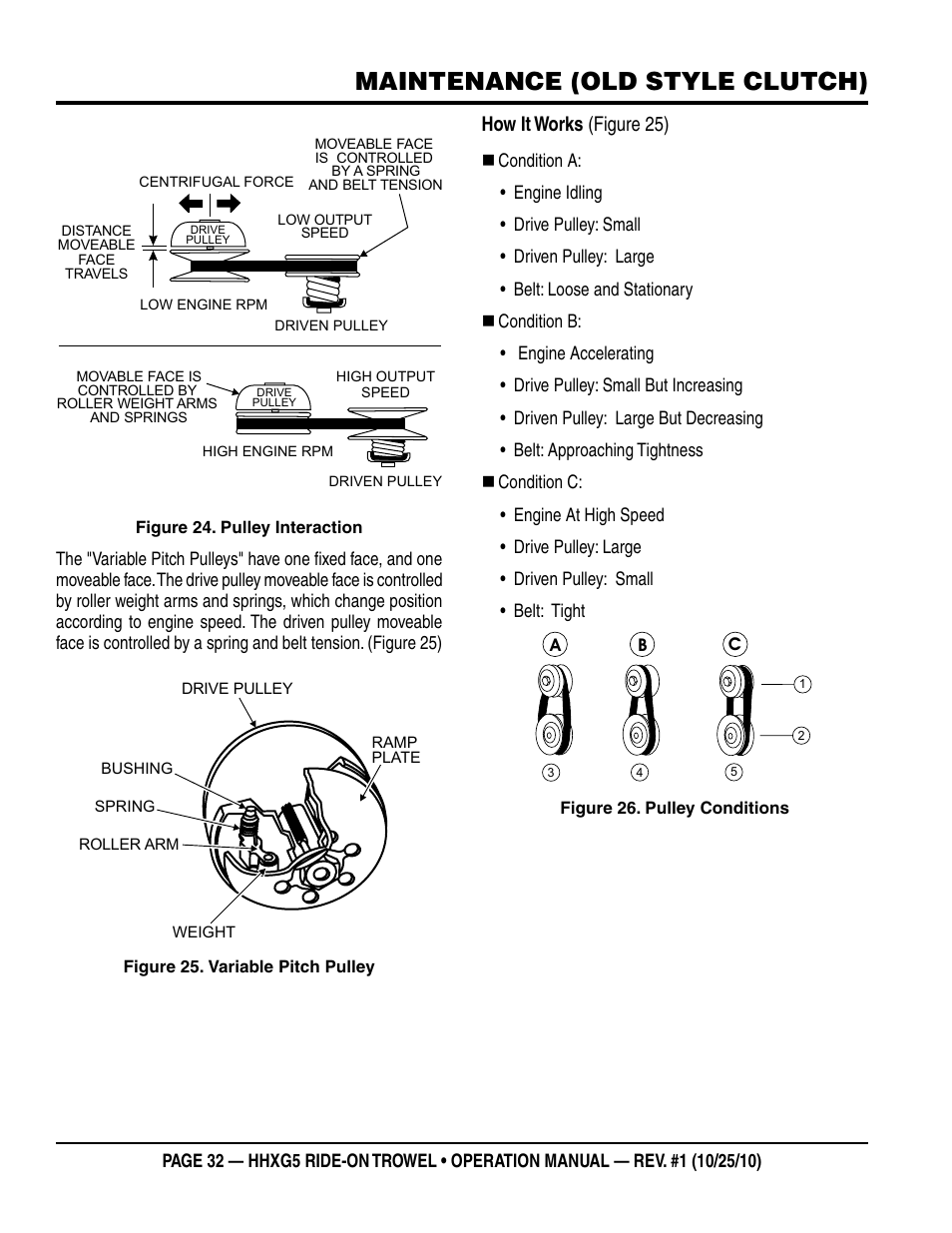 Maintenance (old style clutch), How it works (figure 25) | Multiquip HHXG5 User Manual | Page 32 / 52