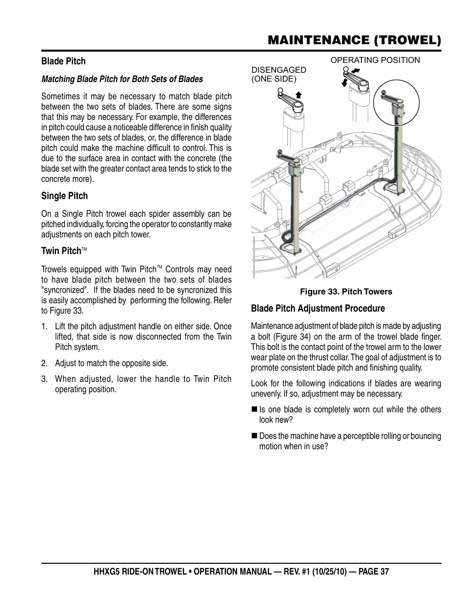 Maintenance (trowel) | Multiquip HHXG5 User Manual | Page 37 / 52