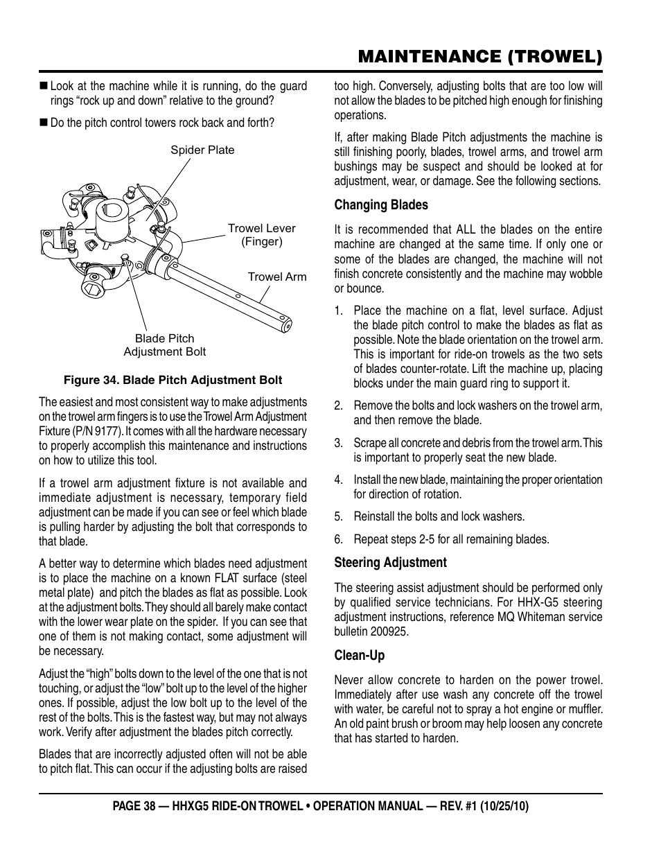 Maintenance (trowel) | Multiquip HHXG5 User Manual | Page 38 / 52