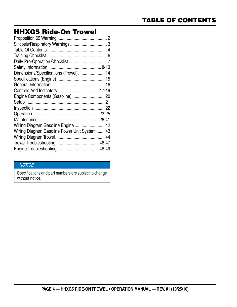 Multiquip HHXG5 User Manual | Page 4 / 52