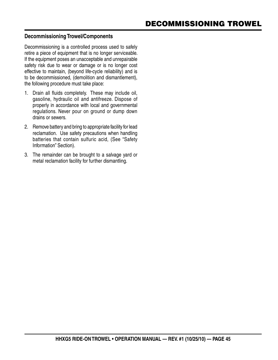 Decommissioning trowel | Multiquip HHXG5 User Manual | Page 45 / 52