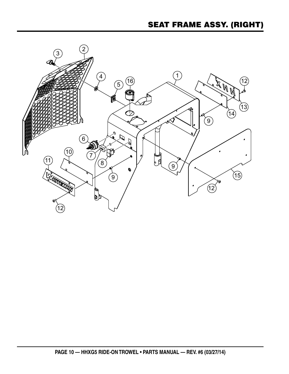 Seat frame assy. (right) | Multiquip HHXG5 User Manual | Page 10 / 68