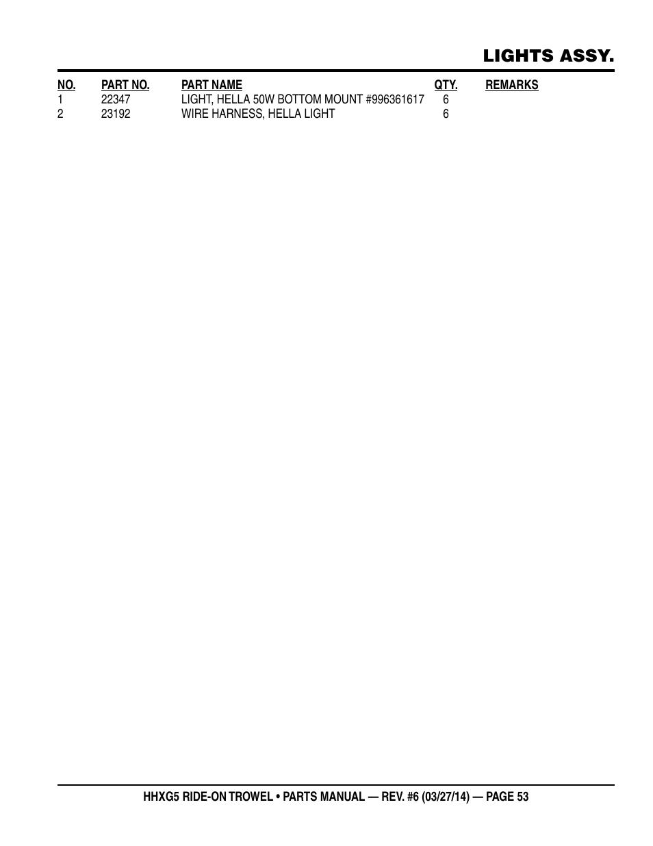 Lights assy | Multiquip HHXG5 User Manual | Page 53 / 68