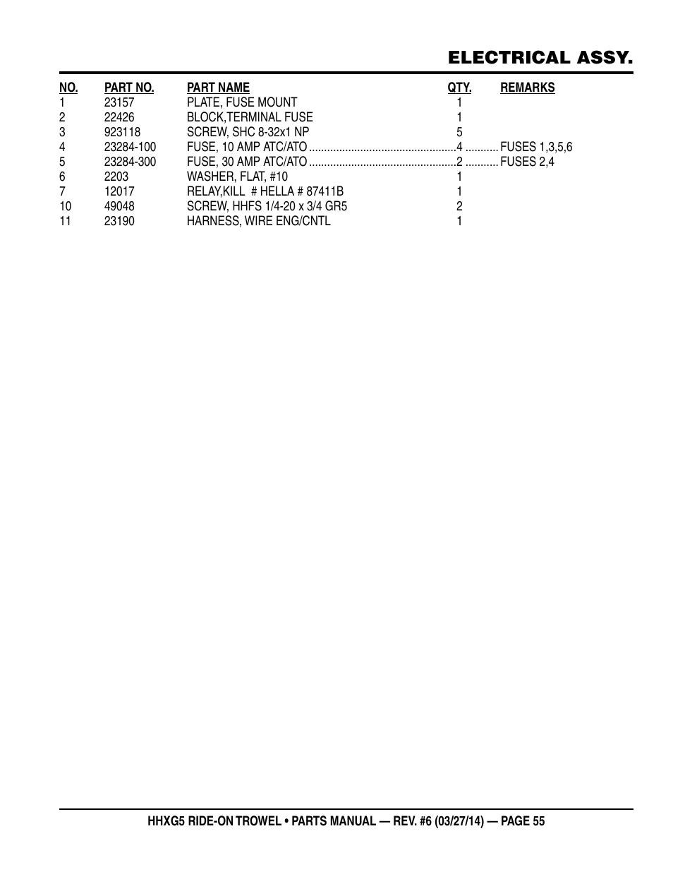 Electrical assy | Multiquip HHXG5 User Manual | Page 55 / 68